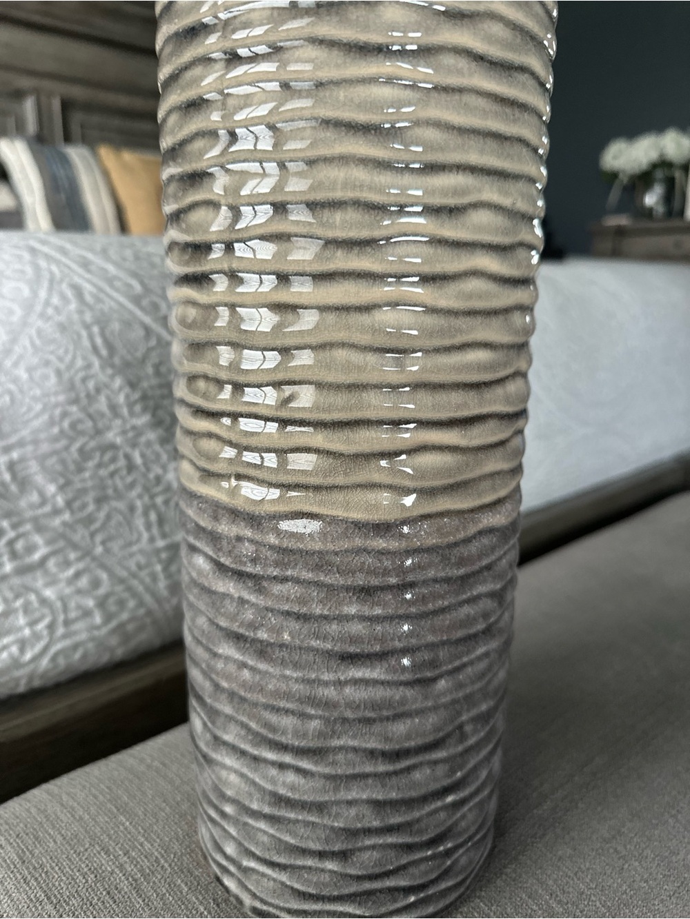 Neutral Two-Tone Ceramic Floor Vase - Beige and Gray - Picture 2 of 3